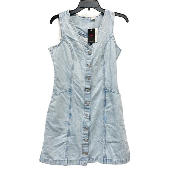 Levi's Women's Vianna Denim Button Front Vest Dress Light Wash Size Small - Picture 2 of 6